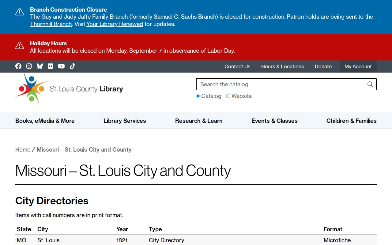 St. Louis city directory library holdings for historical resident research