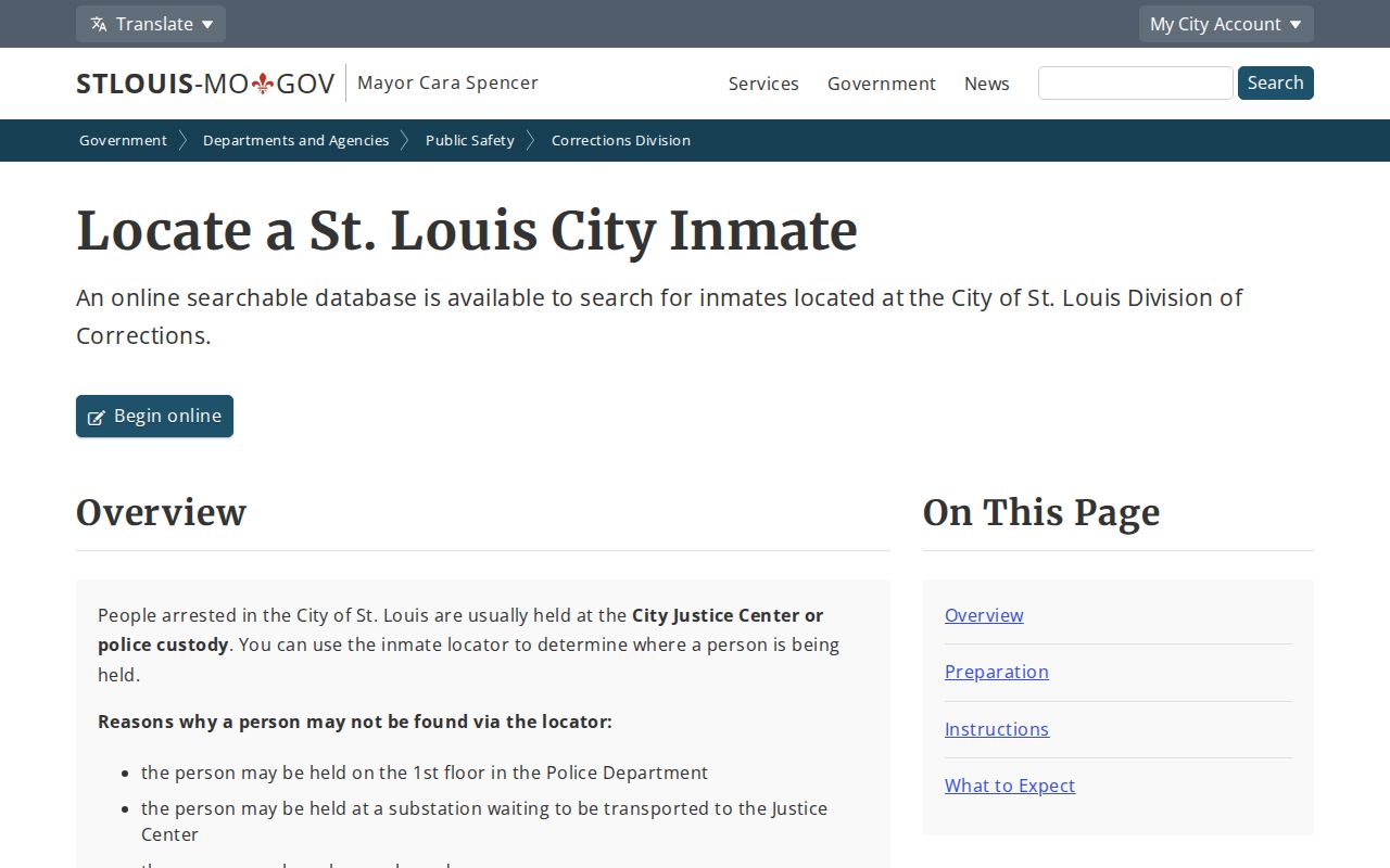 St. Louis residents directory City inmate locator search instructions