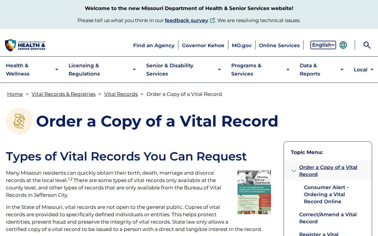 St. Louis residents directory Missouri vital record order instructions
