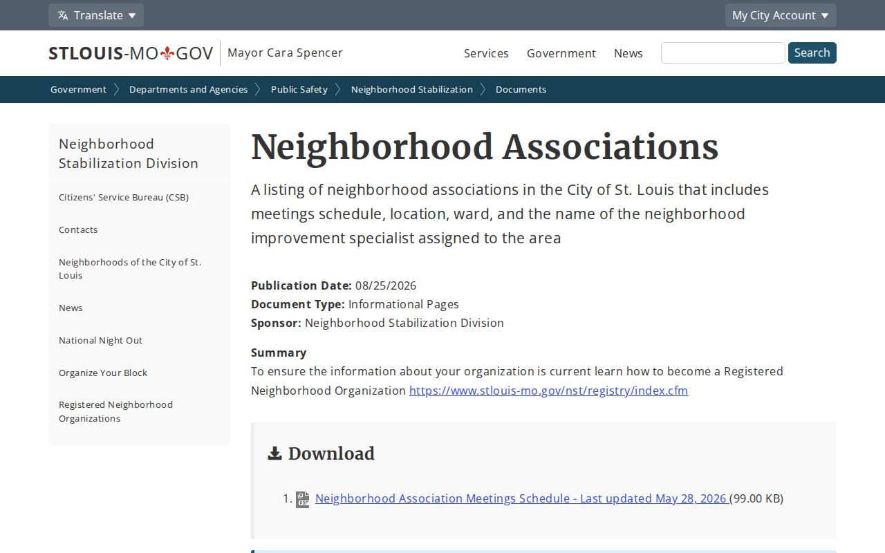 St. Louis neighbors neighborhood association directory document