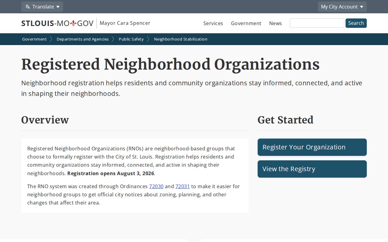 St. Louis neighbors registered neighborhood organization registry