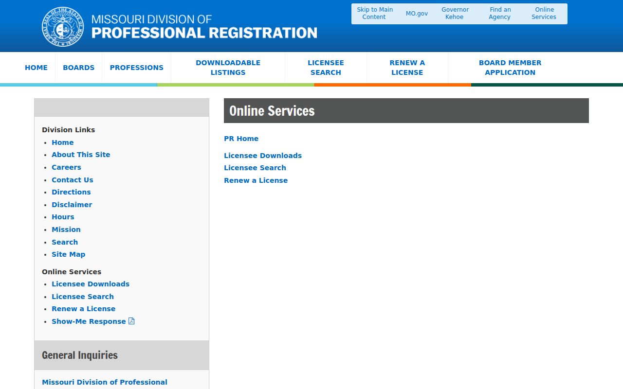 St. Louis resident lookup through Missouri professional licensee search