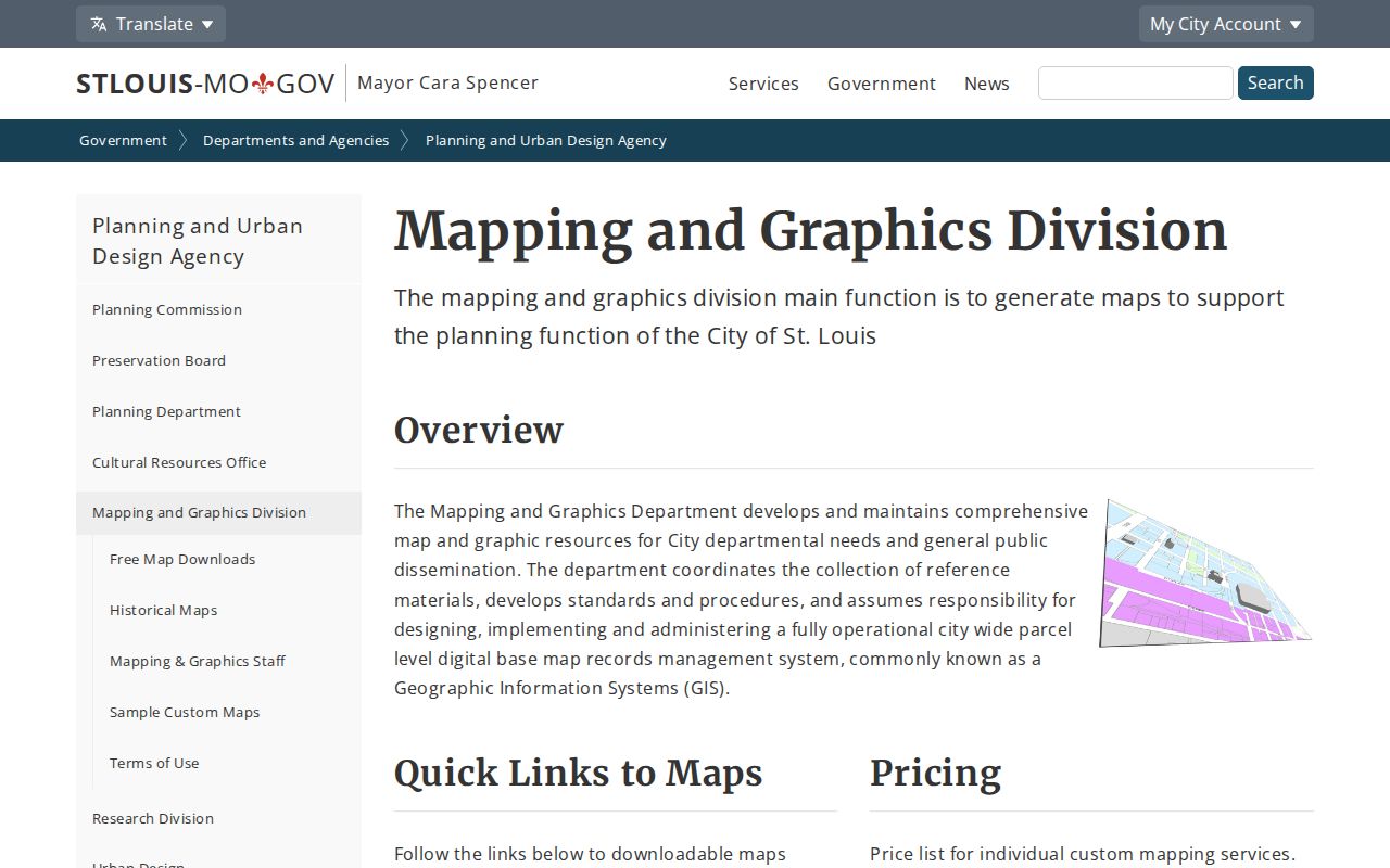 St. Louis ZIP code mapping office page